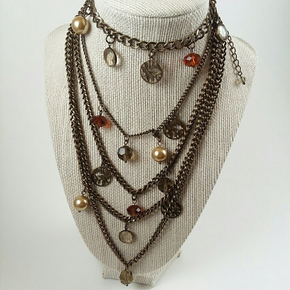 Lia Sophia Gold Chain Layered Statement Necklace